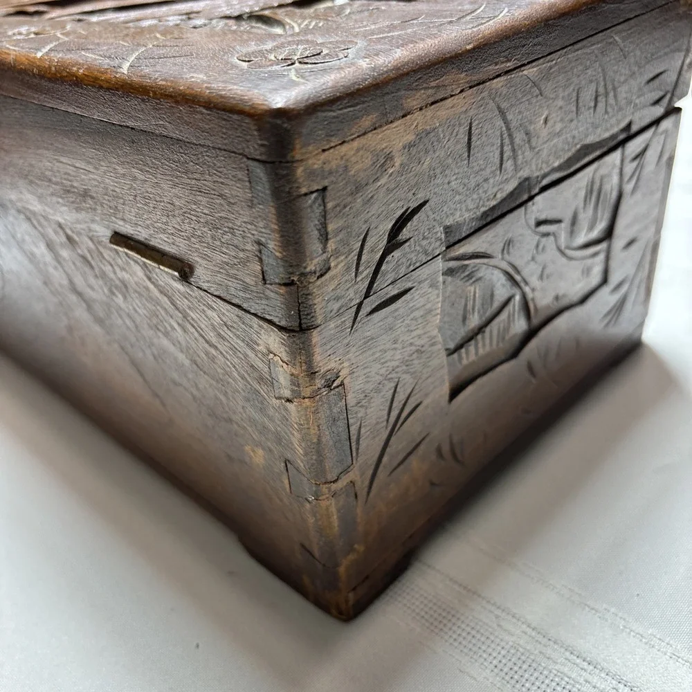 Ornate Asian Vintage / Antique Carved Wooden Chinese Chest / Box